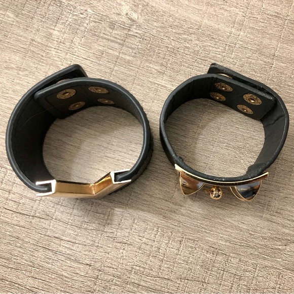 Black and Gold Women's Cuff Bracelet Set - Picture 4 of 5